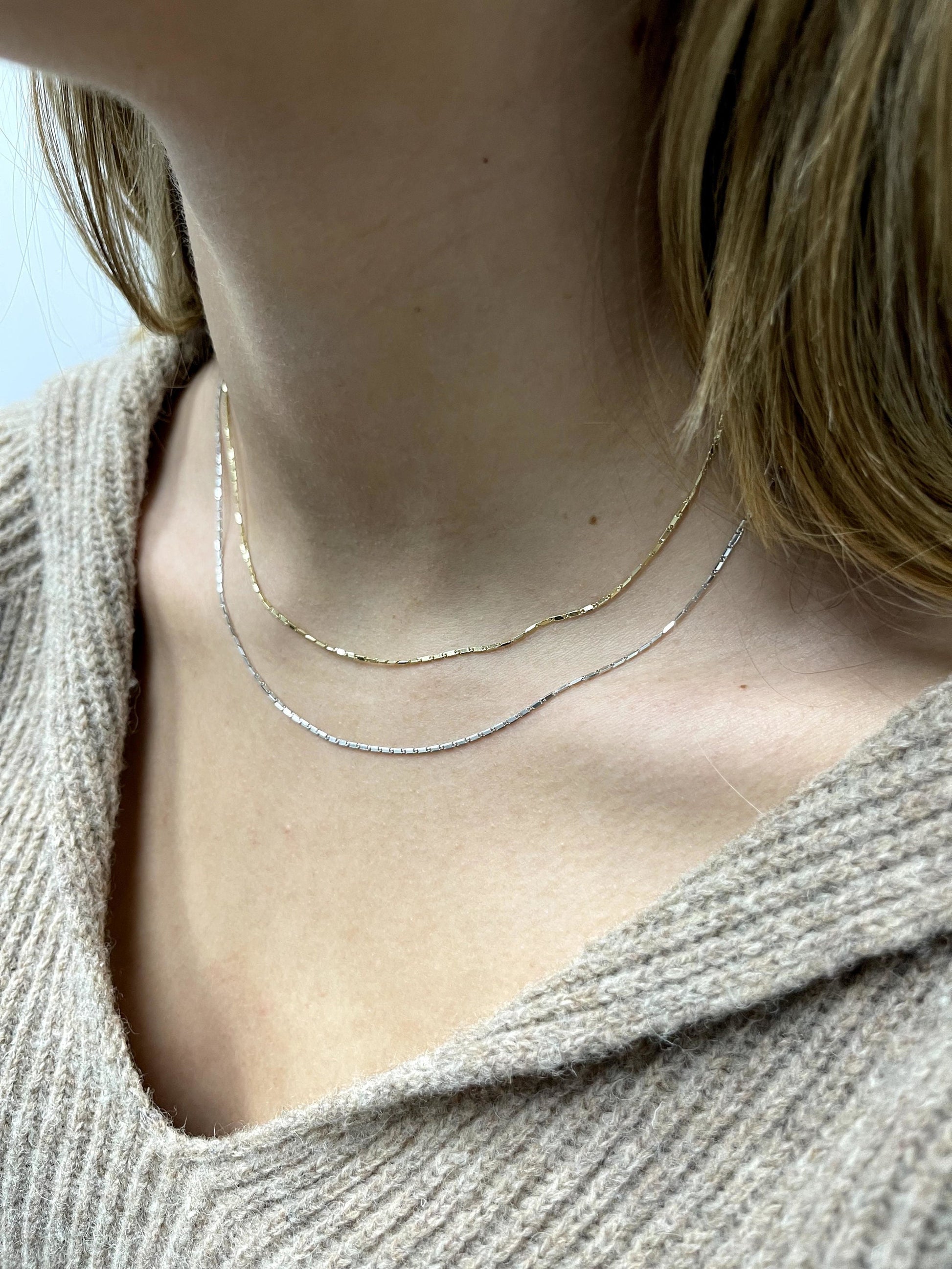 Solid 14K Yellow Gold 16" Dainty Lumina Chain, 1mm Wide, Real Gold, Women