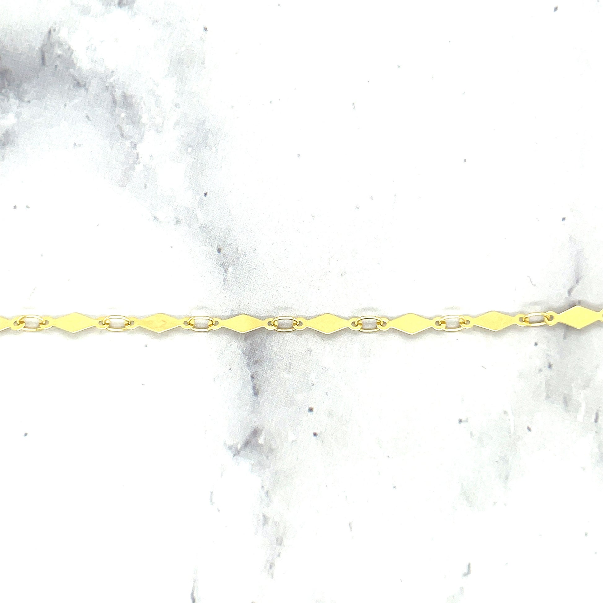 Solid 14K Yellow Gold 16.25" 18" Diamond Shape Mirror Chain, 3mm Wide, Real Gold Necklace, Women