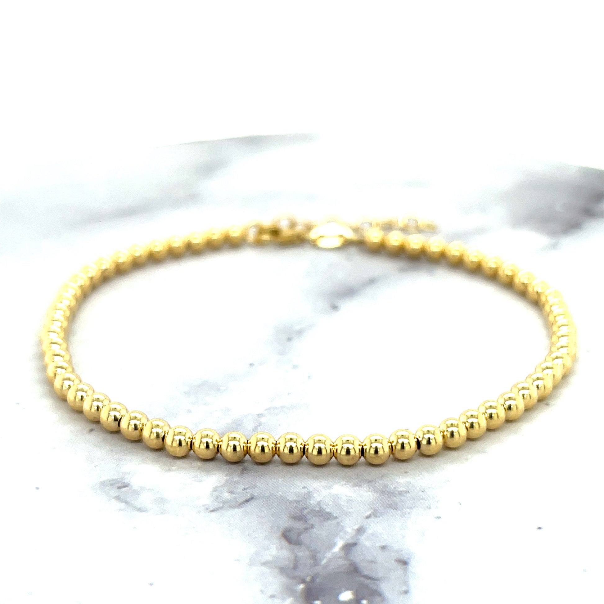 14K Yellow Gold 6"-8" Adjustable Polished Beaded Bracelet, Ball Bracelet, 3mm Wide, Women