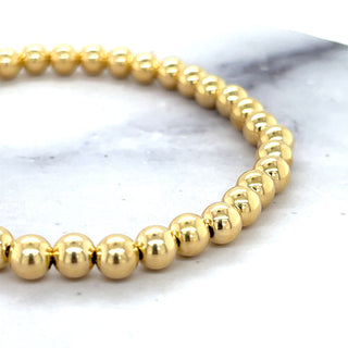 14K Yellow Gold 6"-8" Adjustable Polished Beaded Bracelet, Ball Bracelet, 5mm Wide, Women