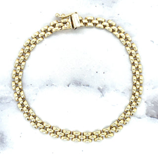 14K Yellow Gold 7" Panther Bracelet, 4mm 6.5mm 9mm Wide, 3-5-7 Link Rows, Real Gold Bracelet, Women