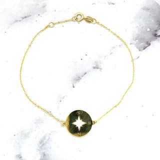 14K Yellow Gold 7" Adjustable North Star Disc Bracelet, Real Gold, Charm Bracelet, Fashion Bracelet, Women