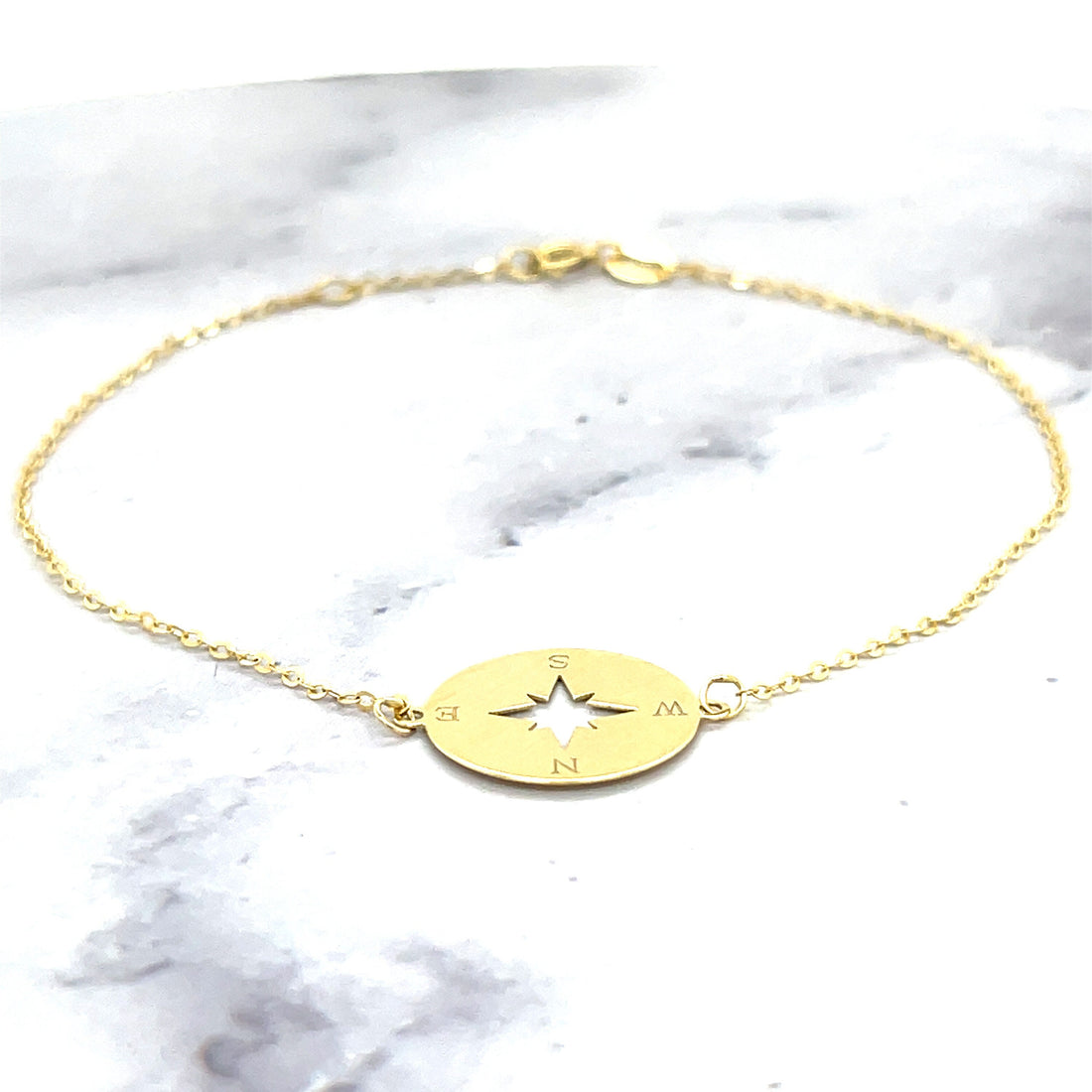 14K Yellow Gold 7" Adjustable North Star Disc Bracelet, Real Gold, Charm Bracelet, Fashion Bracelet, Women