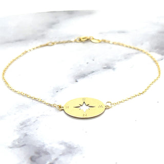 14K Yellow Gold 7" Adjustable North Star Disc Bracelet, Real Gold, Charm Bracelet, Fashion Bracelet, Women