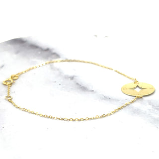 14K Yellow Gold 7" Adjustable North Star Disc Bracelet, Real Gold, Charm Bracelet, Fashion Bracelet, Women