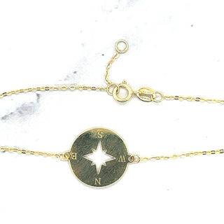 14K Yellow Gold 7" Adjustable North Star Disc Bracelet, Real Gold, Charm Bracelet, Fashion Bracelet, Women