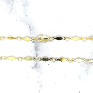 Solid 14K Yellow Gold 7" Diamond Shape Mirror Bracelet, 3mm Wide, Real Gold Chain Bracelet, Women