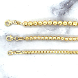 14K Yellow Gold 18" Adjustable Beaded Chain with Lobster claw Clasp. 4mm 5mm 6mm Wide, Ball Necklace, Real Gold Necklace, Women