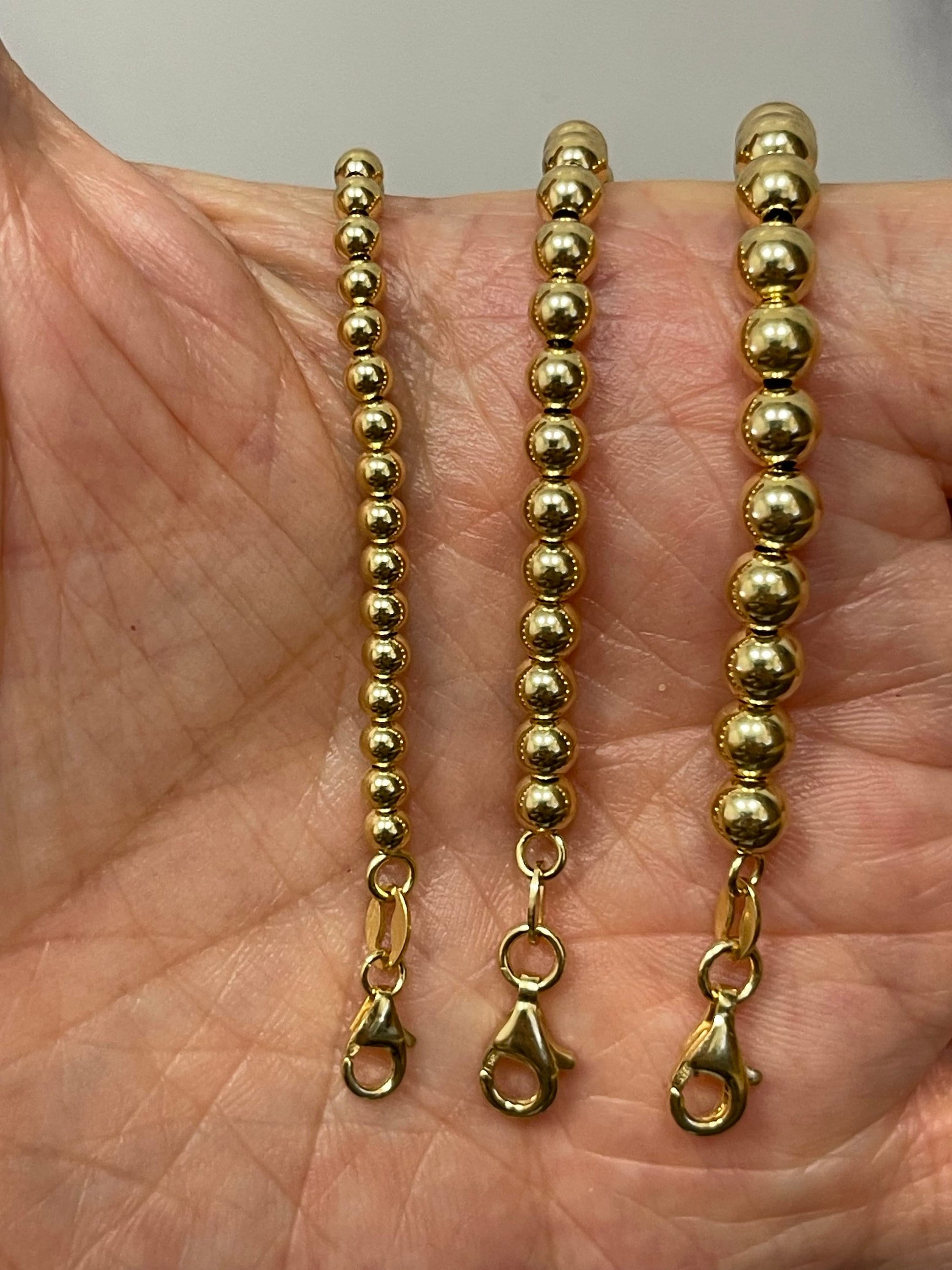 14K Yellow Gold 18" Adjustable Beaded Chain with Lobster claw Clasp. 4mm 5mm 6mm Wide, Ball Necklace, Real Gold Necklace, Women