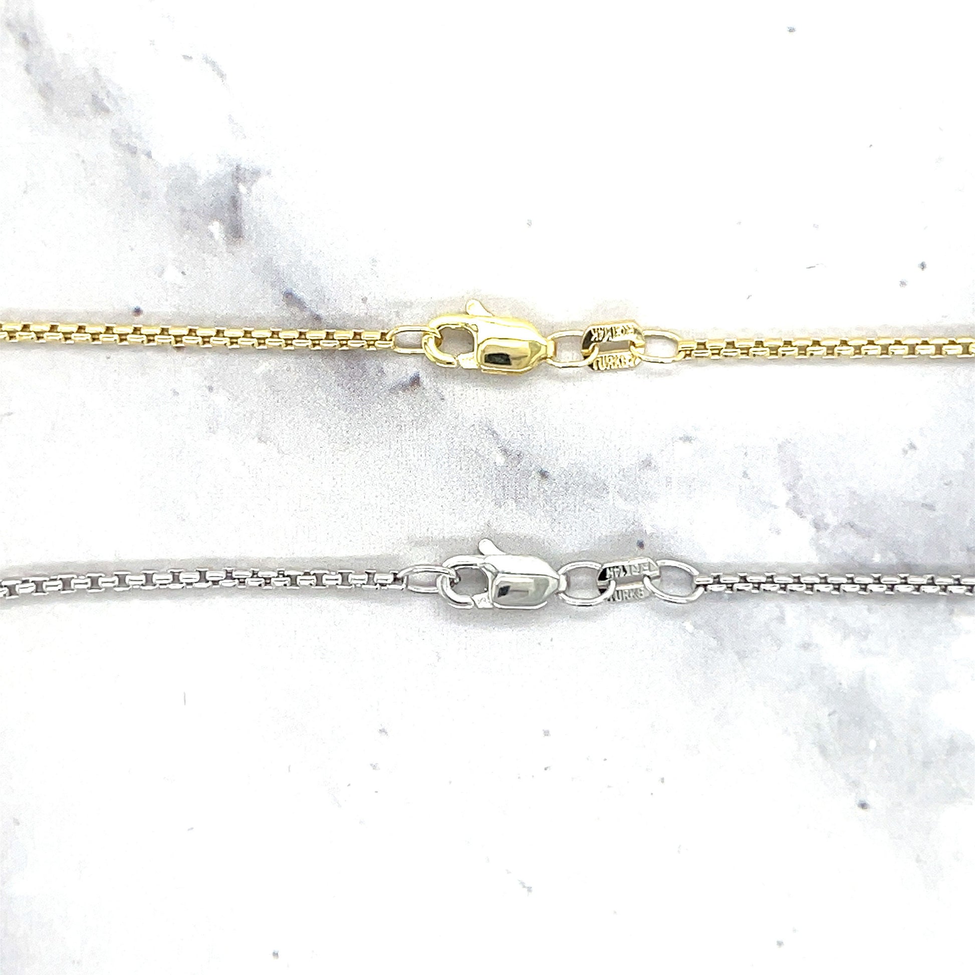 14K Yellow Gold Lite Round Box Chain with Lobster claw Lock, 1.3mm Wide, 16" 18" 20", White Gold, Real Gold Necklace, Women