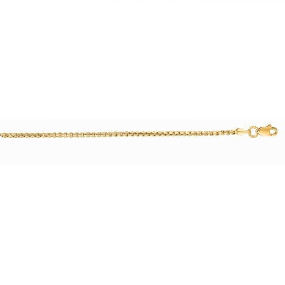 14K Yellow Gold Lite Round Box Chain with Lobster claw Lock, 1.3mm Wide, 16" 18" 20", White Gold, Real Gold Necklace, Women