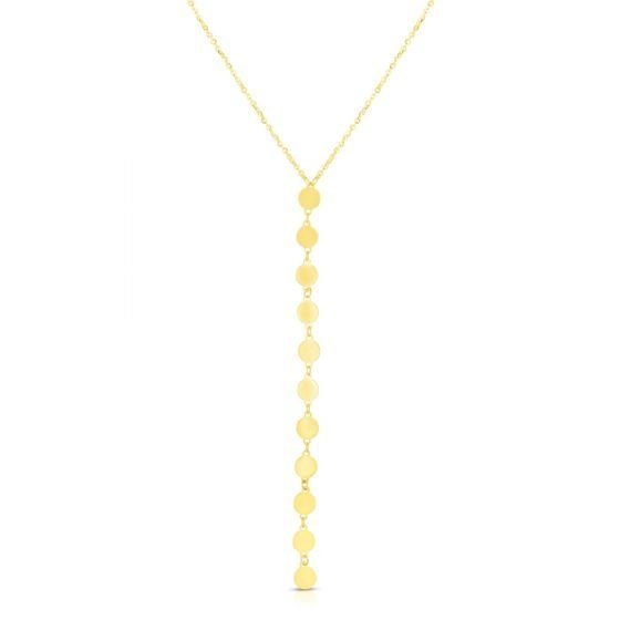 Solid 14K Yellow Gold 17" Mirror Chain Drop Lariat Necklace, Y Necklace, Real Gold, Women Fine Jewelry