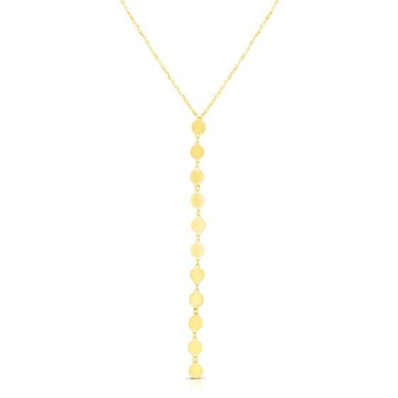 Solid 14K Yellow Gold 17" Mirror Chain Drop Lariat Necklace, Y Necklace, Real Gold, Women Fine Jewelry
