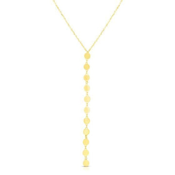 Solid 14K Yellow Gold 17" Mirror Chain Drop Lariat Necklace, Y Necklace, Real Gold, Women Fine Jewelry