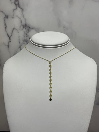 Solid 14K Yellow Gold 17" Mirror Chain Drop Lariat Necklace, Y Necklace, Real Gold, Women Fine Jewelry