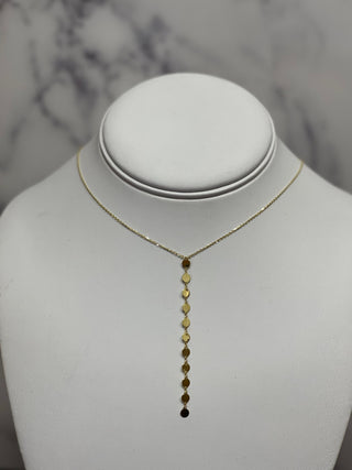 Solid 14K Yellow Gold 17" Mirror Chain Drop Lariat Necklace, Y Necklace, Real Gold, Women Fine Jewelry