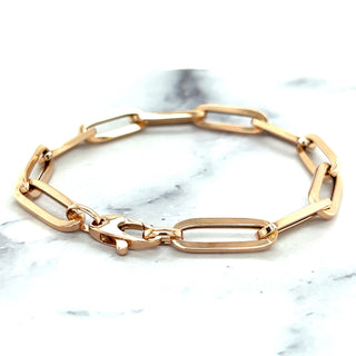 14K Rose Gold 7.5" Paperclip Chain Bracelet, 6.1mm wide