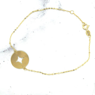 14K Yellow Gold 7" Adjustable North Star Disc Bracelet, Real Gold, Charm Bracelet, Fashion Bracelet, Women