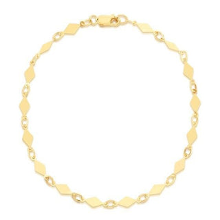 Solid 14K Yellow Gold 7" Diamond Shape Mirror Bracelet, 3mm Wide, Real Gold Chain Bracelet, Women