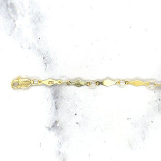 Solid 14K Yellow Gold 7" Diamond Shape Mirror Bracelet, 3mm Wide, Real Gold Chain Bracelet, Women