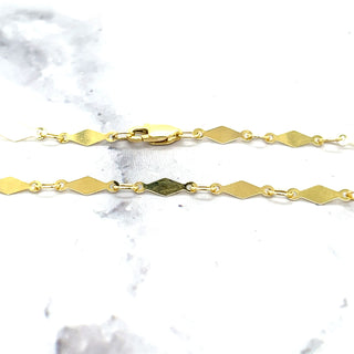 Solid 14K Yellow Gold 7" Diamond Shape Mirror Bracelet, 3mm Wide, Real Gold Chain Bracelet, Women