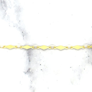 Solid 14K Yellow Gold 7" Diamond Shape Mirror Bracelet, 3mm Wide, Real Gold Chain Bracelet, Women