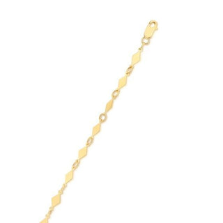 Solid 14K Yellow Gold 7" Diamond Shape Mirror Bracelet, 3mm Wide, Real Gold Chain Bracelet, Women