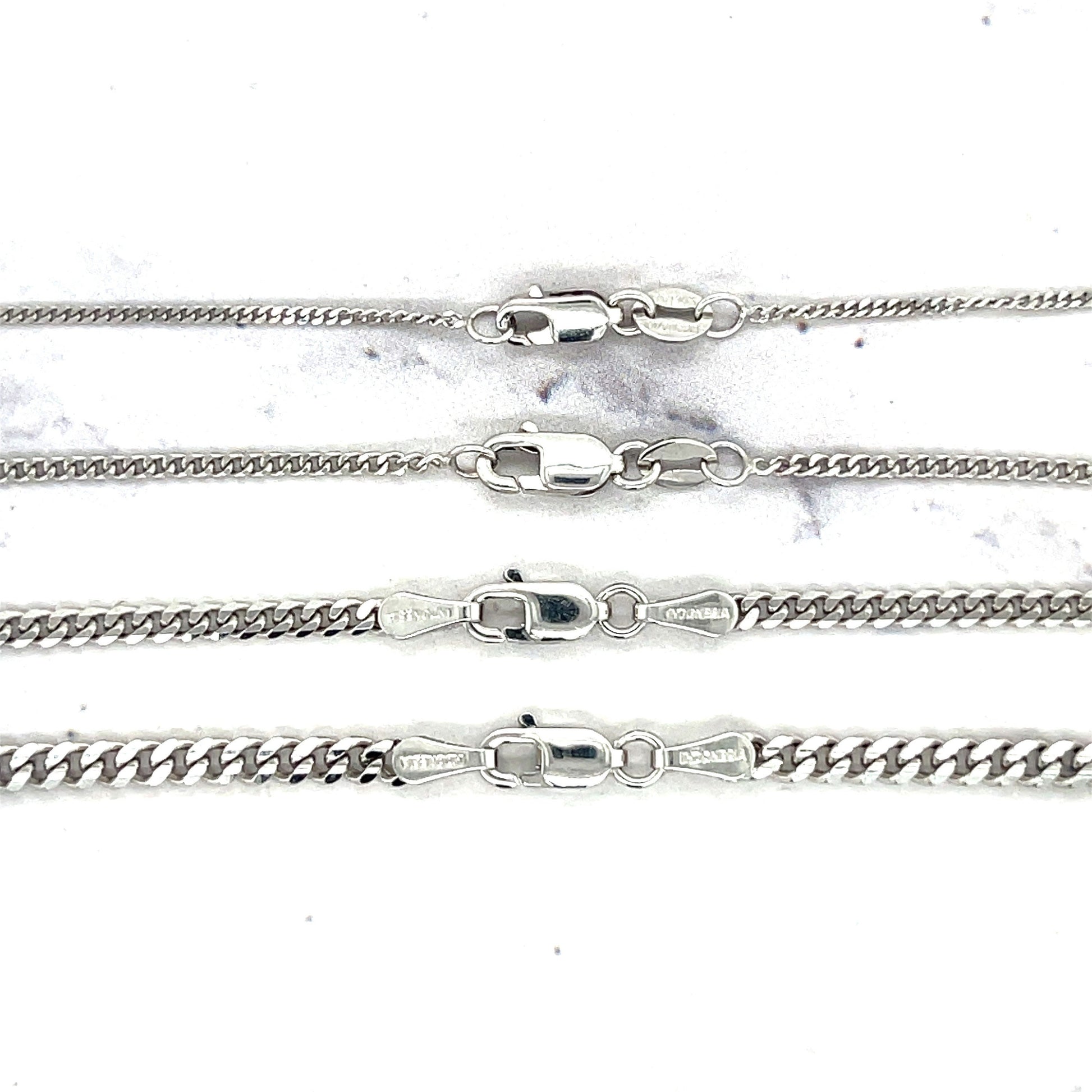 Solid 14K White Gold Curb Gourmette Chain, Lobster Lock, 1mm 1.4mm 2.2 mm 2.8mm Wide, 16" 18" 20" 22" 24", Real Gold Necklace, Women, Men