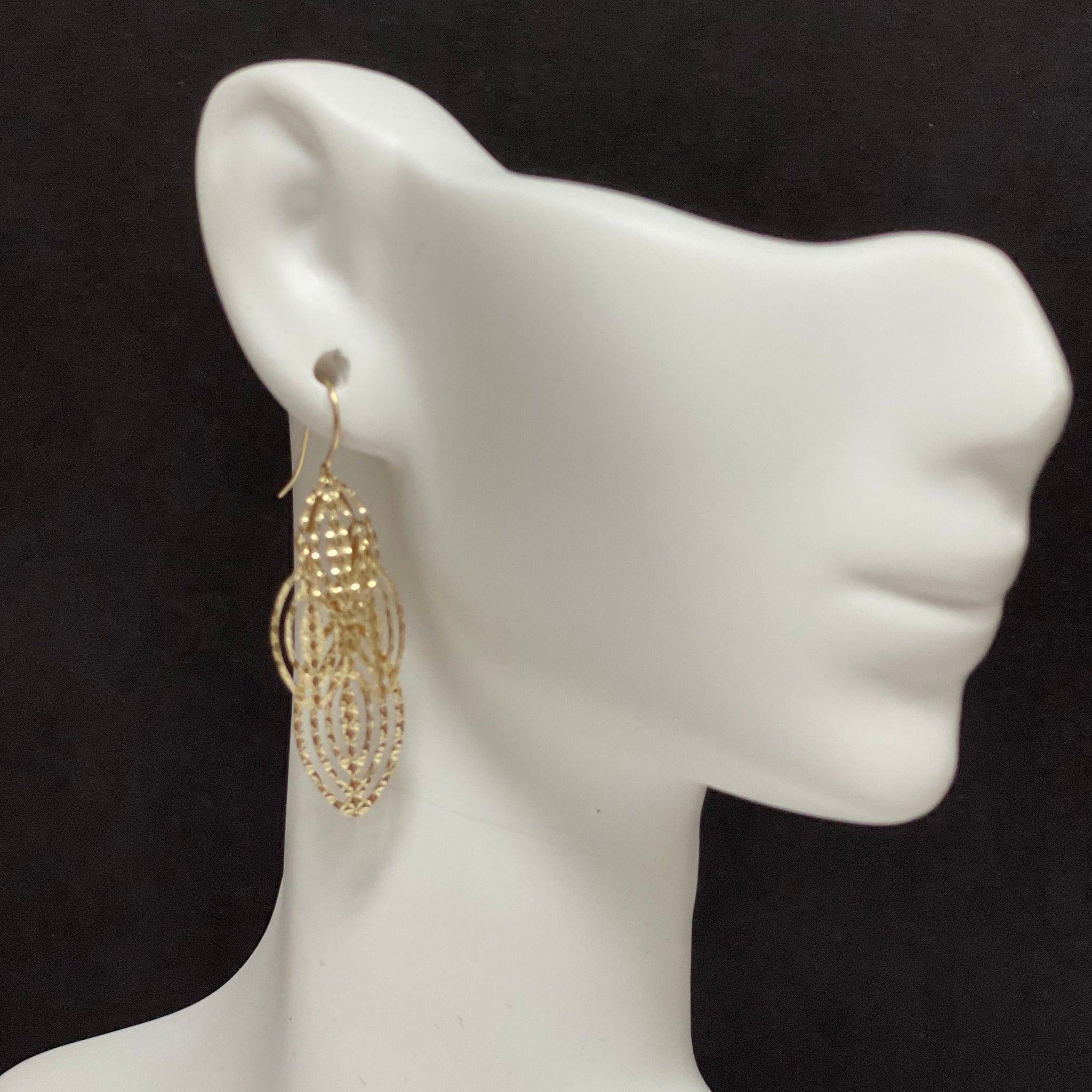 14K Yellow Gold Large Textured Dangle Earring with Wire Clasp, Real Gold Earrings, Women