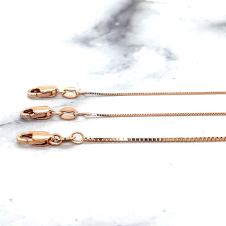 Solid 14K Rose Gold Dainty Classic Box Chain, 0.45mm 0.60mm 0.73mm Wide, 16" to 24", Real Gold Necklace, Women