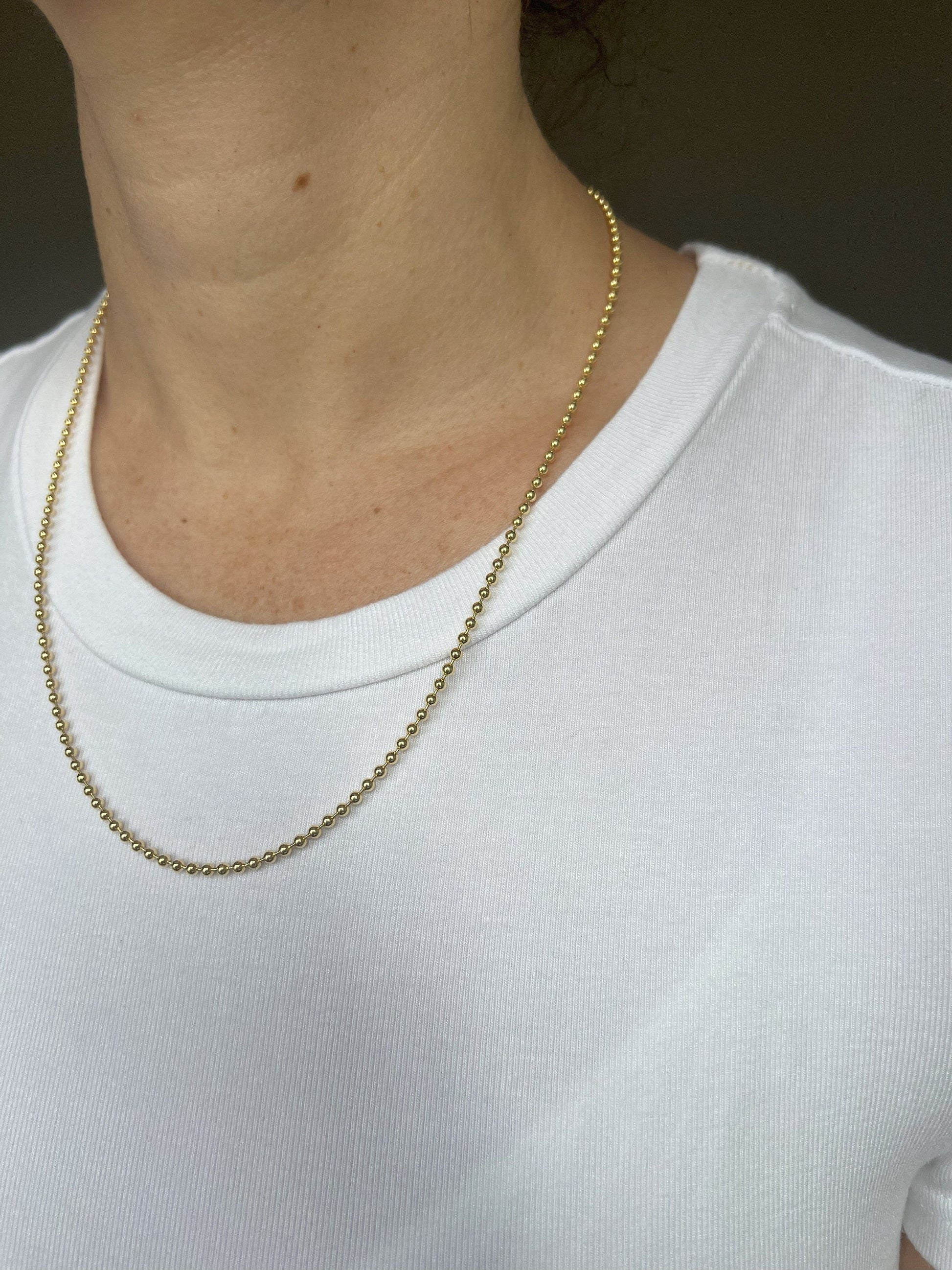 Solid 18K Yellow Gold Bead Chain with Lobster Lock, 2.5mm Wide, 18" 20" 24", Real Gold Necklace, Ball Chain, Women