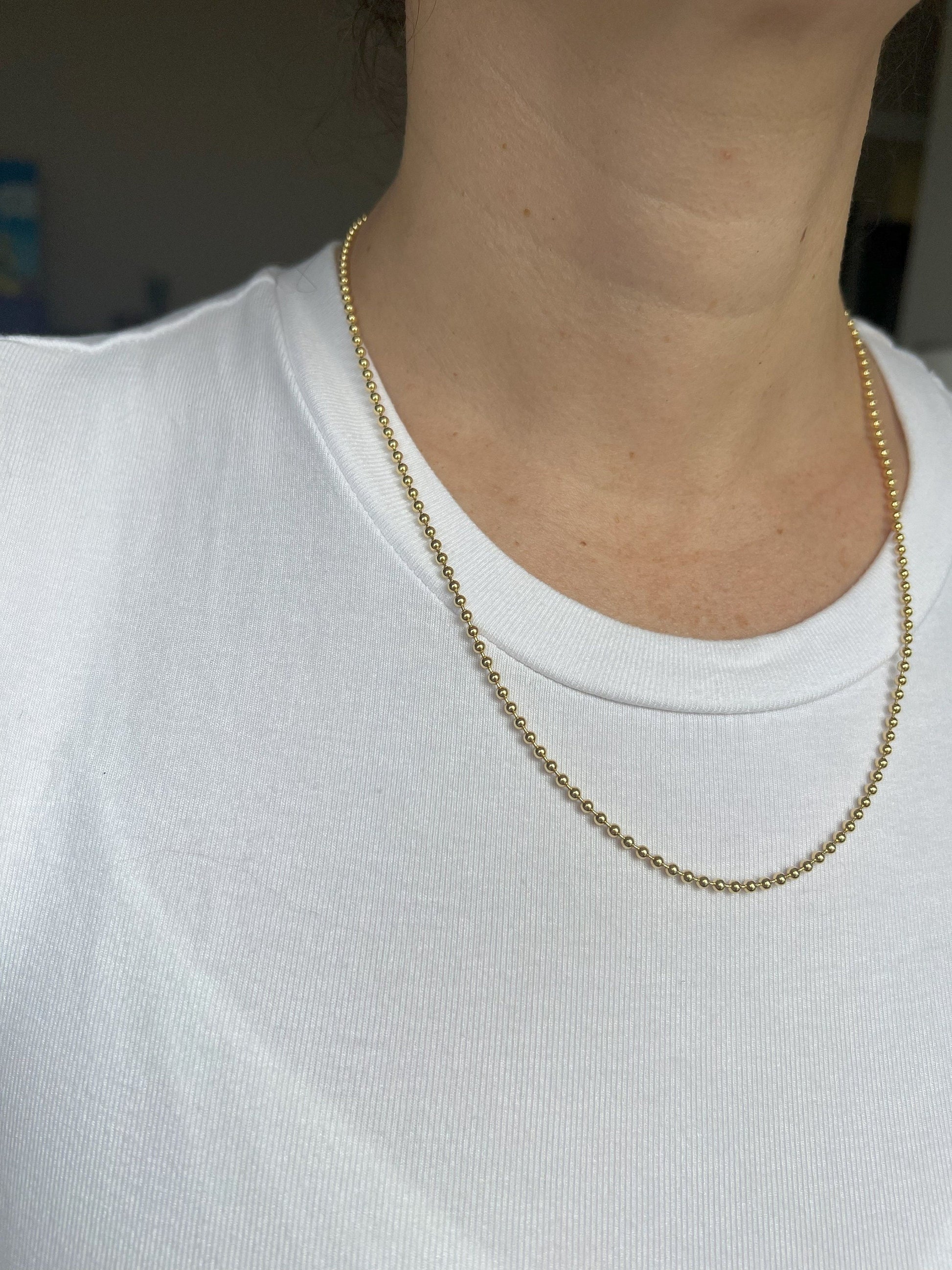 Solid 18K Yellow Gold Bead Chain with Lobster Lock, 2.5mm Wide, 18" 20" 24", Real Gold Necklace, Ball Chain, Women