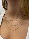 Solid 14K Gold Diamond Cut Bar and Bead Chain with Lobster Lock,0.9mm 1.1mm 1.3mm Wide, 16