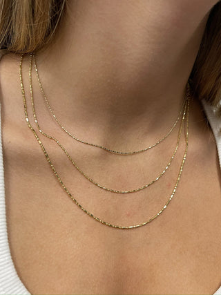 Solid 14K Gold Diamond Cut Bar and Bead Chain with Lobster Lock,0.9mm 1.1mm 1.3mm Wide, 16" 18" 20", Real Gold Necklace, Beaded Chain, Women