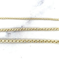 Solid 14K Gold Round Box Chain with Lobster Lock, 1.6mm 2.5mm 3.6mm Wide, 16