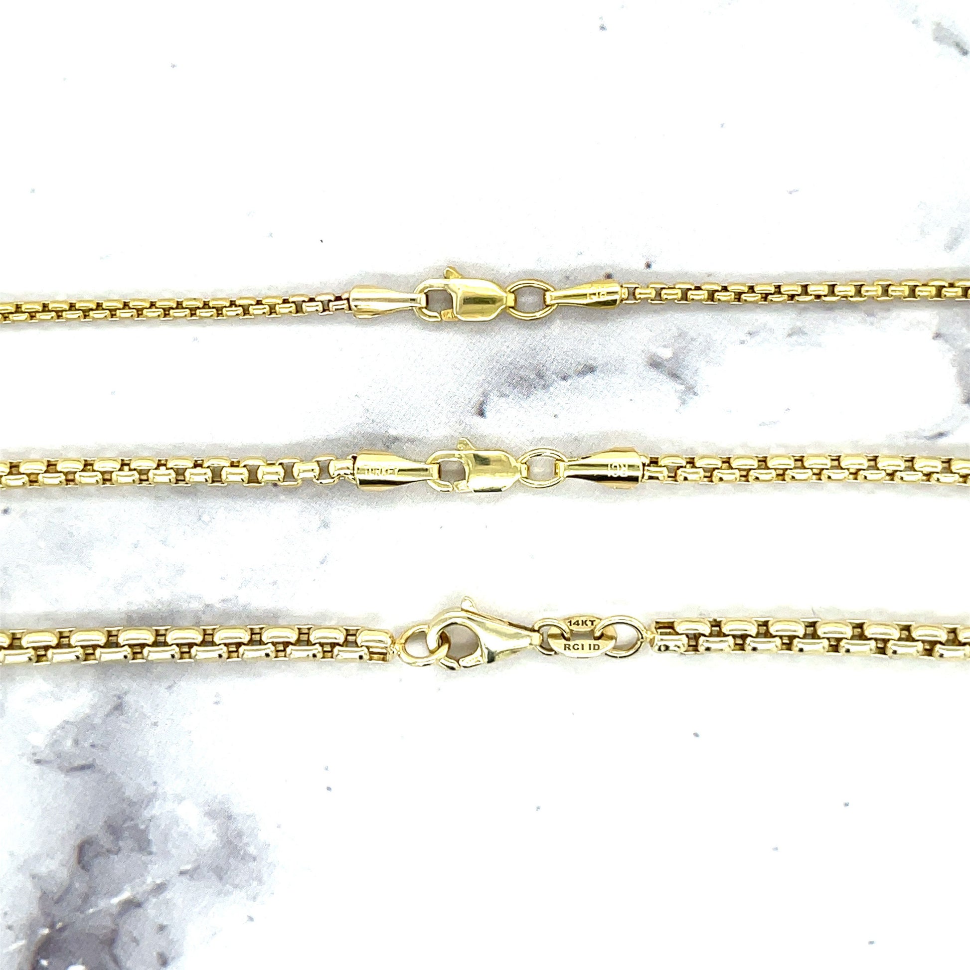 14K Yellow Gold 1.8mm 2.5mm 3.4mm Lite Round Box Chain with Lobster Lock, 16" 18" 20" 22" 24", Real Gold Necklace, Rounded Box Chain, Women