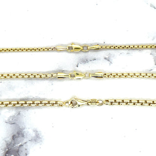 14K Yellow Gold 1.8mm 2.5mm 3.4mm Lite Round Box Chain with Lobster Lock, 16" 18" 20" 22" 24", Real Gold Necklace, Rounded Box Chain, Women