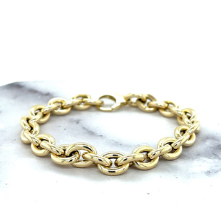 14K Yellow Gold 7.5 inch Polished Oval Link Bracelet 8.5mm Wide, Chunky Bracelet, Real Gold Bracelet, Women