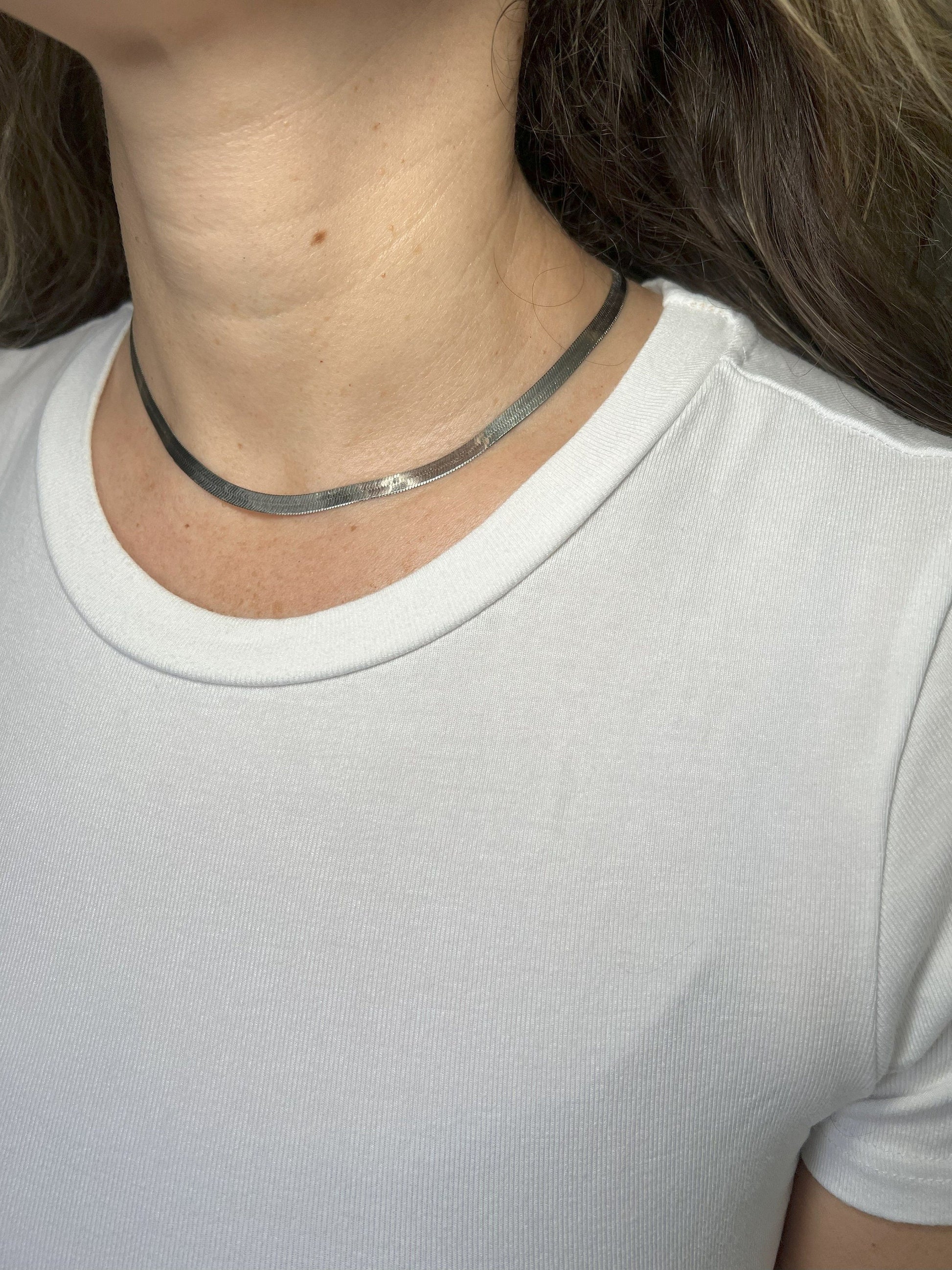 Solid 14K White Gold Herringbone Chain with Lobster claw Clasp, 4.6mm Wide, 16" 18", Real Gold Necklace, Women