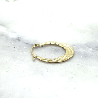 14K Yellow Gold Lite 20mm Milgrain Detail Twist Hoop Earrings with Hinged Closure, Crescent Hoops, Real Gold Earrings