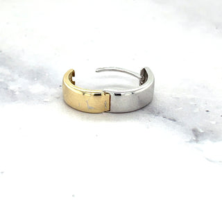 14K Two Tone Gold 15mm Reversible Huggie Earrings with Hinged Snap Back, 5mm Thick, Yelllow & White Gold Earrings, Huggie Earrings