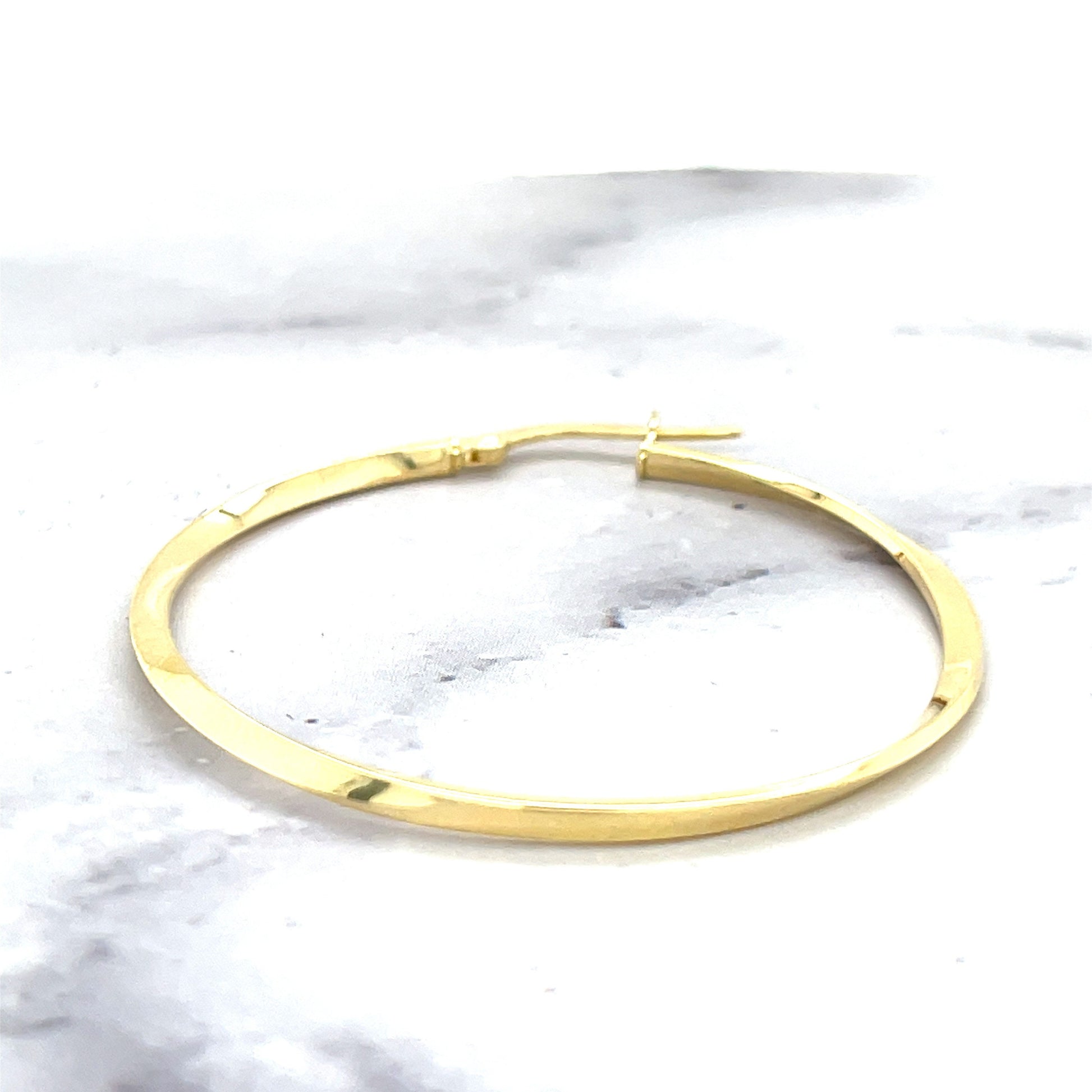 14K Yellow Gold 35mm Twisted Hoop Earrings with Hinged Closure, 1.5mm Thick, Real Gold Hoops