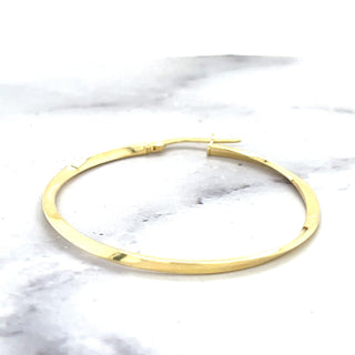 14K Yellow Gold 35mm Twisted Hoop Earrings with Hinged Closure, 1.5mm Thick, Real Gold Hoops