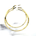 14K Yellow Gold 35mm Twisted Hoop Earrings with Hinged Closure, 1.5mm Thick, Real Gold Hoops