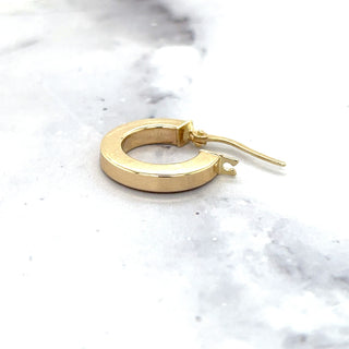 14K Yellow Gold 10mm Polished Round Hoop Earrings with Hinged Closure, 3mm Thick, Real Gold Earrings