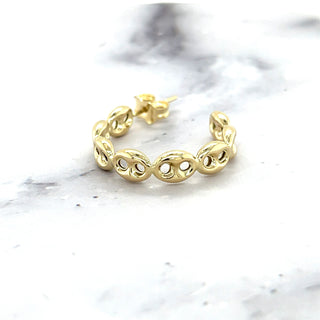 14K Yellow Gold 25mm Puffed Mariner C-Hoop Earings with Push Back Clasp, 5mm Thick, Half Hoop Earrings, C-Hoop Earrings