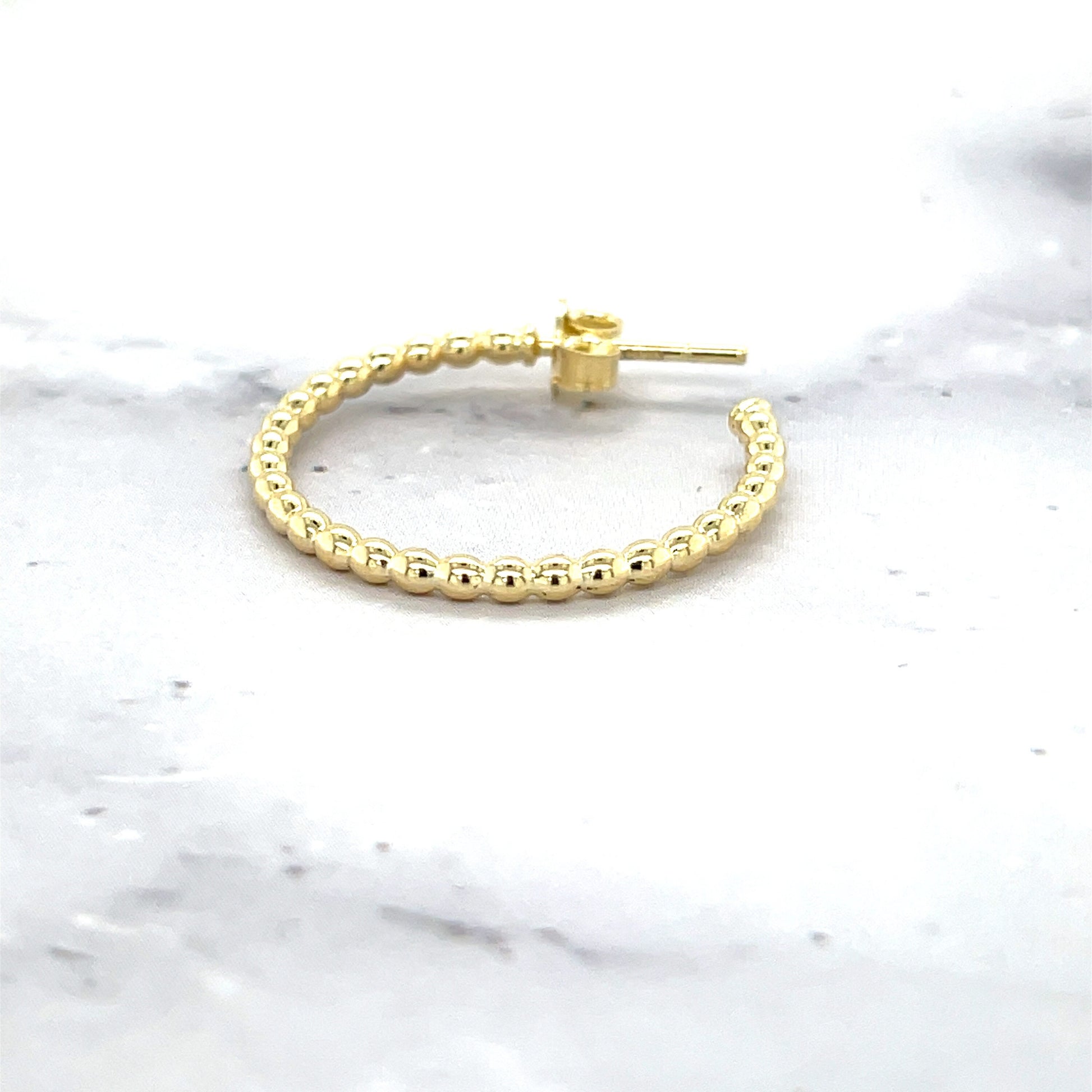 14K Yellow Gold 23mm Polished Bead C Hoop with Push Back Clasp, 2mm Thick, Textured Earrings