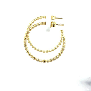 14K Yellow Gold 23mm Polished Bead C Hoop with Push Back Clasp, 2mm Thick, Textured Earrings