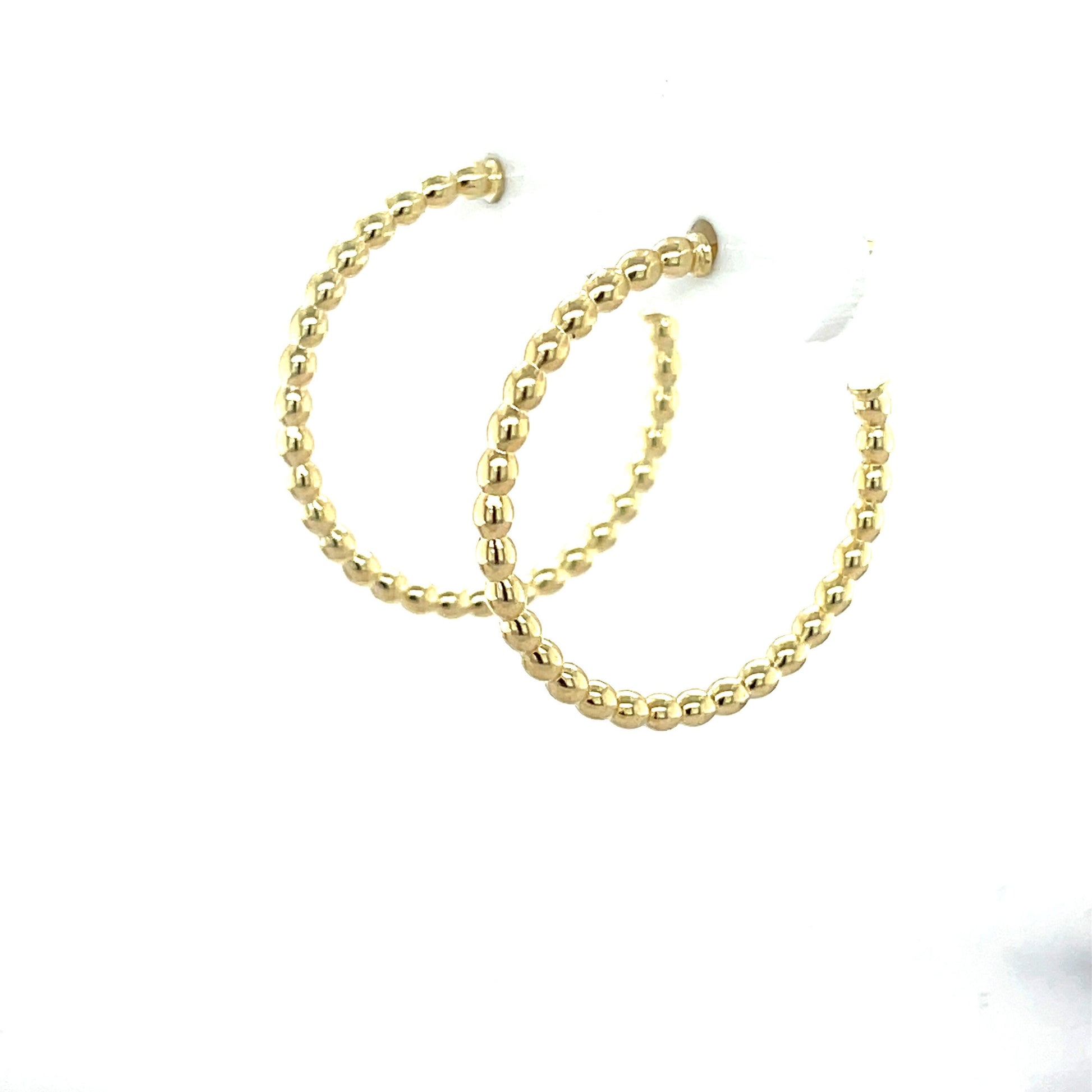 14K Yellow Gold 23mm Polished Bead C Hoop with Push Back Clasp, 2mm Thick, Textured Earrings