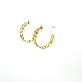 14K Yellow Gold 16mm Polished Curb Chain C Hoop with Push Back Clasp, 3.7mm Thick, C-Hoop Earrings, Real Gold Earrings